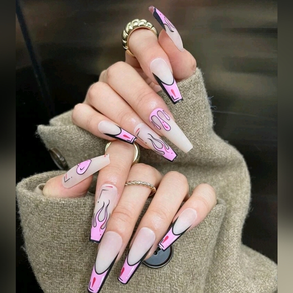 Flame Coffin Press on nails